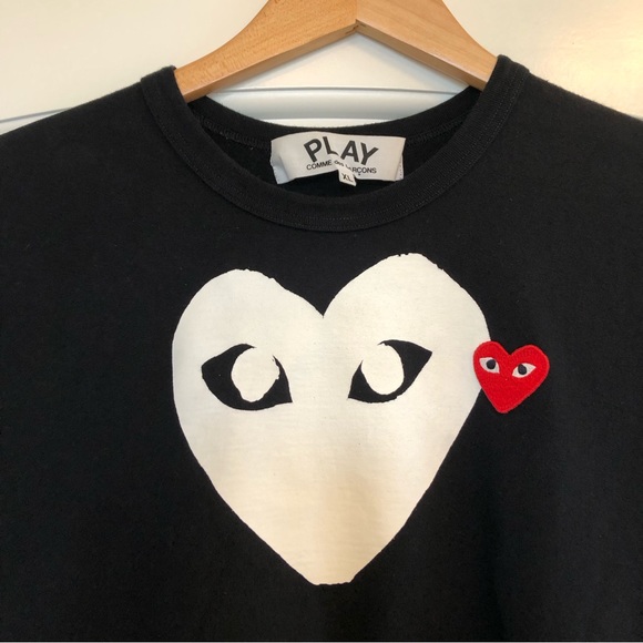 Men’s Comme Des Garçons Play, Double Heart, Black T-Shirt, XL - Picture 3 of 9